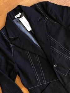 Chaqueta de Lino Per Gotesson M Blazer Negro En Contraste Abrigo Deportivo Denim Pesado - Imagen 1 de 17