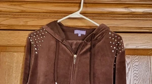 WOMENS DARLING LS JOGGING SET HOODED JKT PANTS DK BRN VELVET COTTON BLEND NEW M - Picture 1 of 11