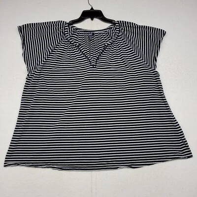 Chaps Shirt Womens Plus 3X Blue White Striped V-neck Blouse Top Casual - Image 1 of 4