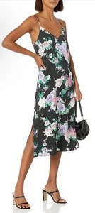 The Drop Damen Ana seidig V-Ausschnitt Midi-Slipkleid schwarz Blumenmuster Größe S neu mit Etikett - Bild 1 von 6