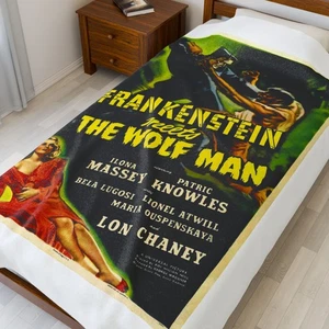 Frankenstein Meet the Wolf Man  Blanket Plush Blanket Luxurious Old Poster Print - Picture 1 of 13