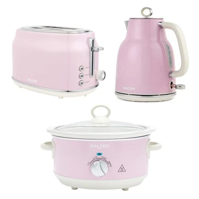 Salter Retro Toaster, Kettle & Slow Cooker – 2-Slice 1.7L Kettle 3.5L Pot Pink - Image 1 of 4