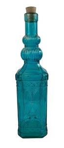 Aqua Blue Embossed Glass Square Apothecary Bottle - Picture 1 of 9