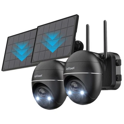 2pcs 2K ieGeek Solar Security Camera Battery Outdoor with 10M Color Night Vision H.264 - Image 1 of 4