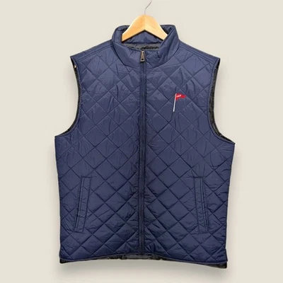 Weatherproof Quilted Golf Vest Men Large Navy Blue Logo Flag Zip Insulated - Image 1 of 4