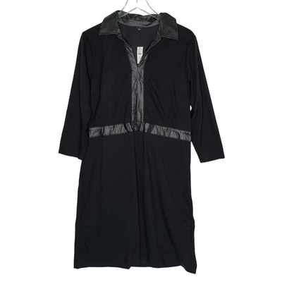 Talbots Faux Leather Trim Ponte Dress Black 16 NEW Minimalist Corpcore - Image 1 of 4