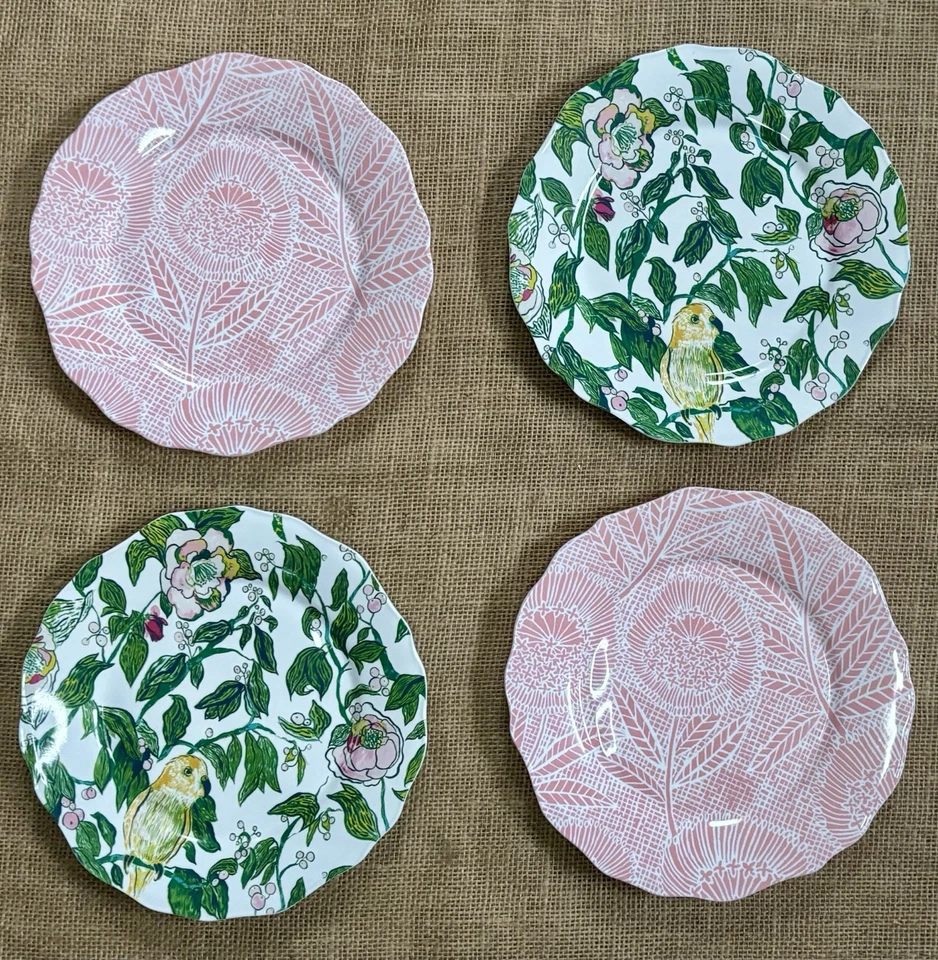 Juego de platos de ensalada de melamina Opalhouse desajustados pájaro tropical rosa floral divertido Foto 1 de 4