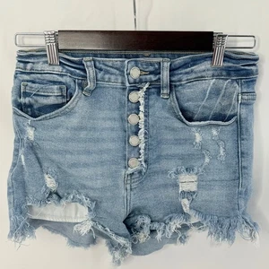 Pantaloncini KanCan Ultra High Rise Button Fly Distressed Denim Taglia 29 Autunno Casual - Foto 1 di 6