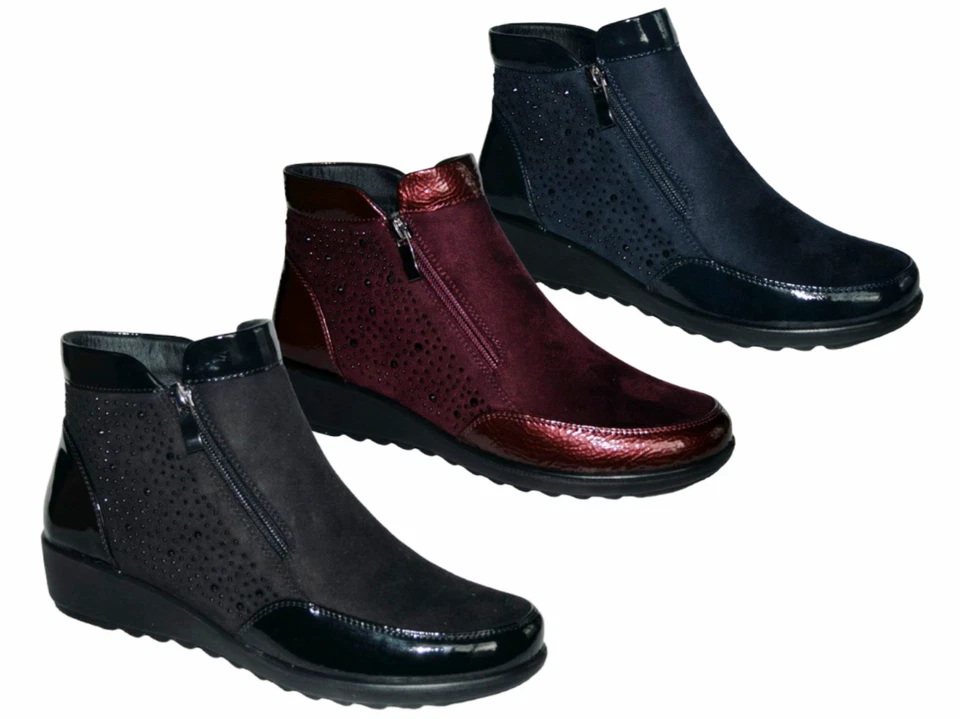 Women's Cushion Walk Ankle Boot 4-8 Black/Burgundy/Navy-Wedge Heel Comfy Zip Up