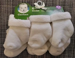 Gerber Baby Boys & Girls Plush 6 Pack White Socks Size 0-3 Months Nwt Free Ship - Picture 1 of 6