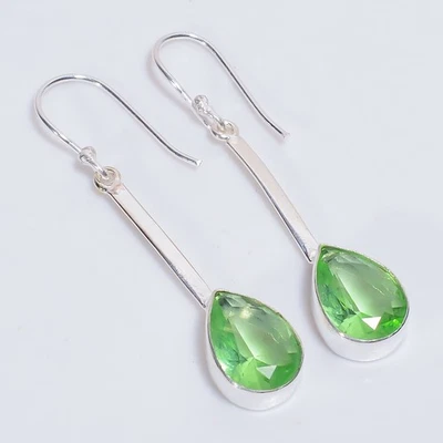 Peridot Gemstone Ethnic Handmade Jewelry 925 Sterling Silver Earrings 2.1" y984 - Image 1 of 4
