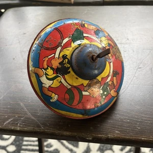 Vintage Tin Spinning Top W Children Chasing On Top 1960’s - Missing Handel - Picture 1 of 9