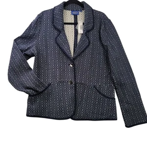Pendleton Womens XL Blazer Jacket W/Tags Geometric Print 100% Cotton Navy/White - Picture 1 of 16
