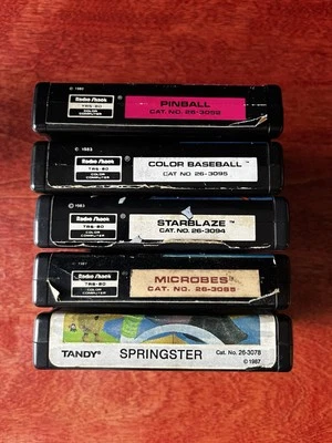 Tandy TRS-80 Software Game Cartridge Lot Springster Microbes StarBlaze Pinball Foto 1 de 2