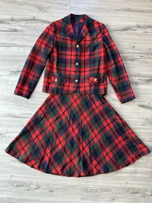 Винтажная клетчатая плиссированная юбка костюм 22 дюйма талия 37 дюймов бюст шерстяная смесь юбка 26 дюймов - Изображение 1 из 4