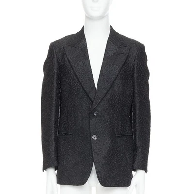 TOM FORD Cooper black floral 3D brocade peak lapel tuxedo blazer IT52 XL - Image 1 of 4