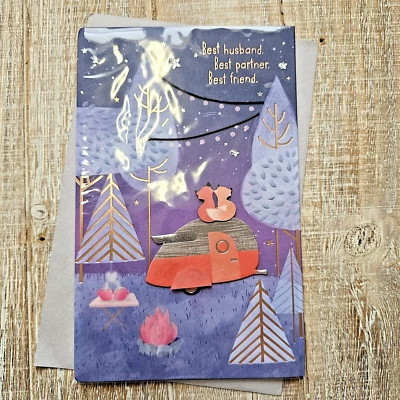 Tarjeta de San Valentín 6x8 para marido camping zorros azul dorado saludos americanos Foto 1 de 4