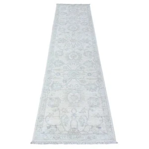 2'5"x9'6" White Hand Knotted Wool White Wash Peshawar Runner Rug G88637 - Picture 1 of 6