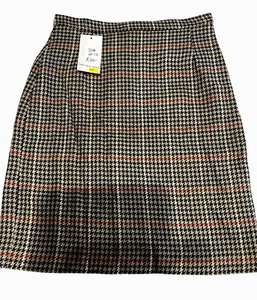 UK 12 -28”NWT Pure New 100% Wool Dog Tooth Check Pencil Pleat Skirt Lined - Picture 1 of 10