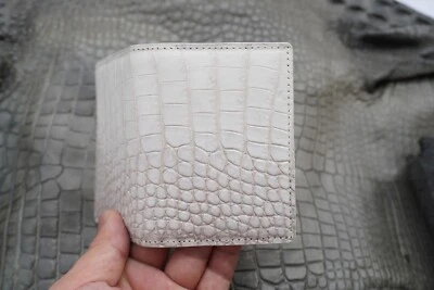 Cartera minimalista blanca genuina de cocodrilo para hombre con soporte para tarjeta de crédito de identificación #E24 Foto 1 de 4