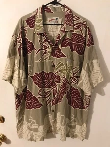 XL Men's LOCAL MOTION Vintage Green & Maroon Floral Hawaiian Shirt SEE DEFECTS - Picture 1 of 6