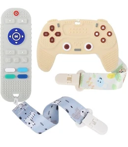 Remote Teether for Baby, 2Pcs Silicone Teething Toys for Infant Toddler 0-12 Mon - Picture 1 of 7