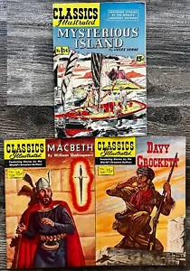 Classic Illustrated Lot - 3x Books - Mysterious Island Macbeth Davy Crockett HTF - Picture 1 of 4