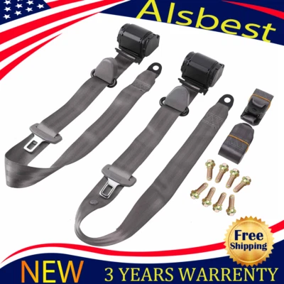 2Pcs Retractable 3 Point Safety Seat Belt Straps Car Vehicle Adjustable Belt Kit - Image 1 of 4