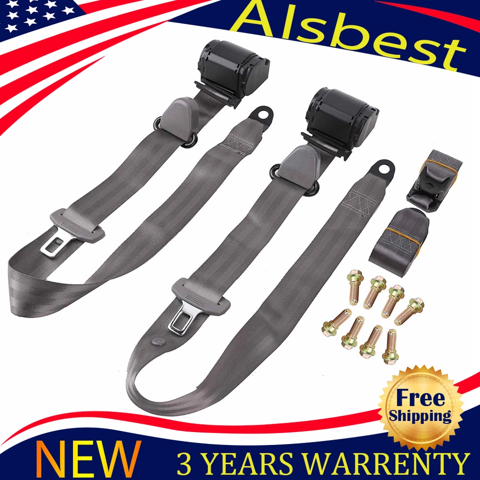 2Pcs Retractable 3 Point Safety Seat Belt Straps Car Vehicle Adjustable Belt Kit Foto 1 de 4