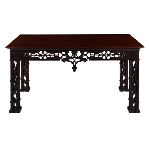 George II Style Carved Mahogany Fretwork Library Table, England, 20th Century Cover