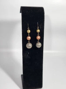 Copper Gold Silver Beaded Dangle Earrings 2 In - Picture 1 of 5