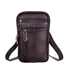 Genuine Leather Men Shoulder Bag Casual Messenger Zip Phone Pouch (Brown)