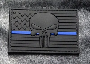 Parche de gancho de goma de PVC Thin Blue Line bandera policía Swat 3D - Imagen 1 de 1