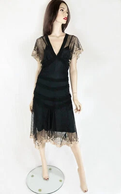 La Perla lace Dress features embroidered trim metallic gold AU 12 Black Foto 1 de 3