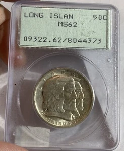 1936 LONG ISLAND 50 CENT SILVER COIN EARLY DATE OF PCGS HOLDER MS62 - Picture 1 of 4