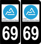 2 stickers style immatriculation AUTO noir et blanc 69 AUVERGNE RHONE ALPES