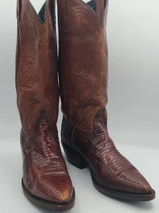 Vintage Dan Post Brown Lizard Western Cowboy Boots Mens Size 7 M embroided top - Picture 1 of 5