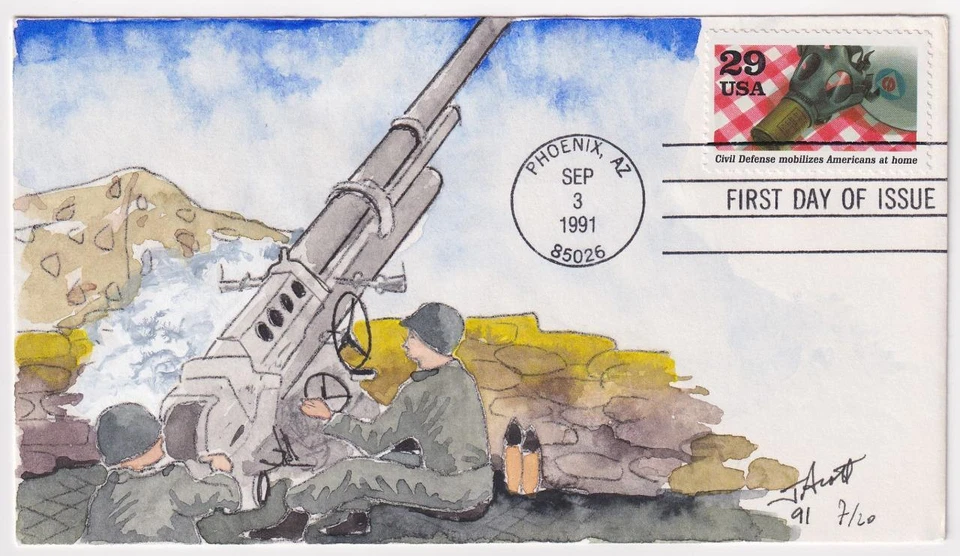 WWII Civil Defense Stamp TD Cachets Handpainted First Day Cover FDC C8290 - Image 1 of 1