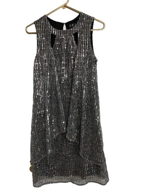 Leslie Fay black & silver sleeveless keyhole cutout sequin party dress size 6 - Image 1 of 4