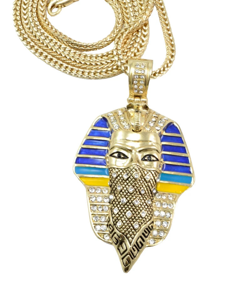 Pingente feminino hip hop grande ouro Egito mascarado corrente Franco 36 polegadas - Imagem 1 de 4