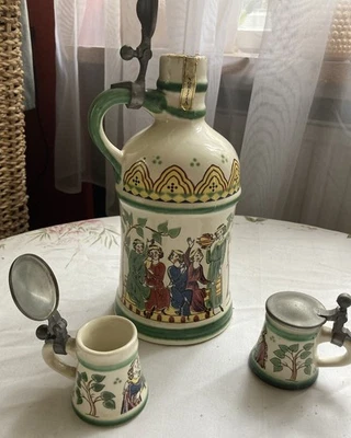 Mittelalterlicher Krug mit 2 Schnapshumpen, Ulmer keramik 50er Jahre - Bild 1 von 4