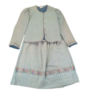 Vintage Vera Bradley gesteppt Baumwolle Prärie Rock & Jacke Set Blumenmuster blau Large - Bild 1 von 14