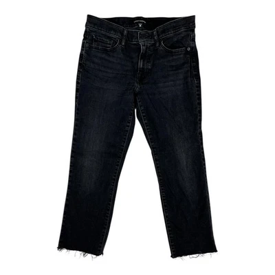 Pantalones de mezclilla elásticos al tobillo con dobladillo deshilachado lavado oscuro negro Lucky Brand para mujer 6 28 Foto 1 de 4