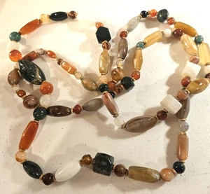 Collar largo vintage multicolor ágata jaspe, piedras preciosas naturales cornalina - Imagen 1 de 15