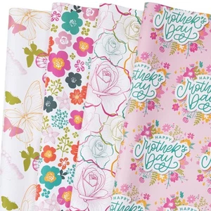 LeZakaa Happy Mother's Day Wrapping Paper, Flower & Butterfly 4 Different Des... - Picture 1 of 7