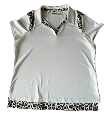 Camisa Polo Chicos Zenergy Golf Borde Leopardo Top UPF Para Mujer Talla 3 (XL/16) Elegante Foto 1 de 4