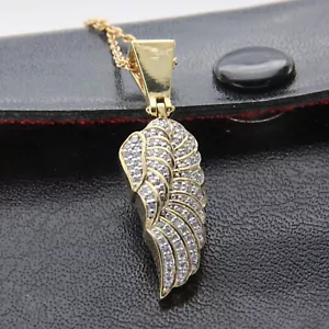 2Ct Round Lab Created Diamond 14K Yellow Gold Plated Angel Wing Pendant Necklace - Picture 1 of 4