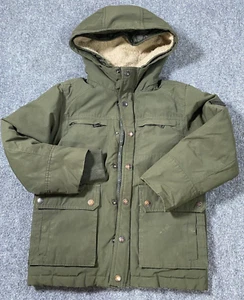 Ben Sherman Coat Boy 7 Army Green Jacket Solid Pocket Sherpa Hood Lined Zip Snap - Picture 1 of 12