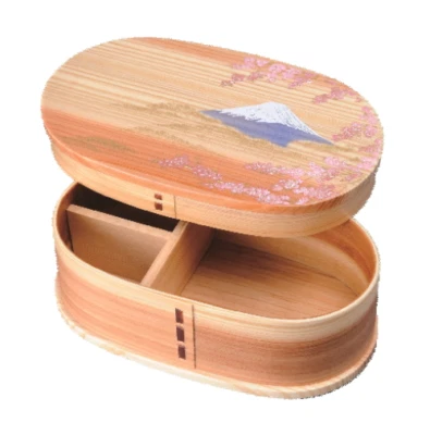 Japanese Bento Box Lunch Container Wooden MageWappa Mt.Fuji and Sakura - Image 1 of 4