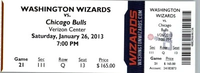 Chicago Bulls vs Washington Wizards 1/26/2013 Full Ticket - Trevor Ariza - Image 1 of 2